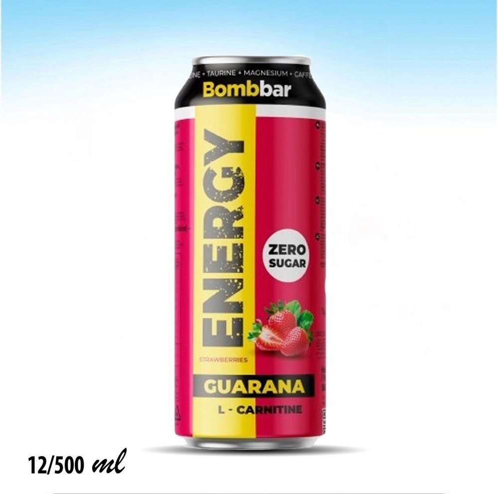 مشروب طاقة (GUARANA) الكارنتين بنكهة الفراولة بدون سكر غني بالمغنيسيوم والكافيين والتورين 500 مل