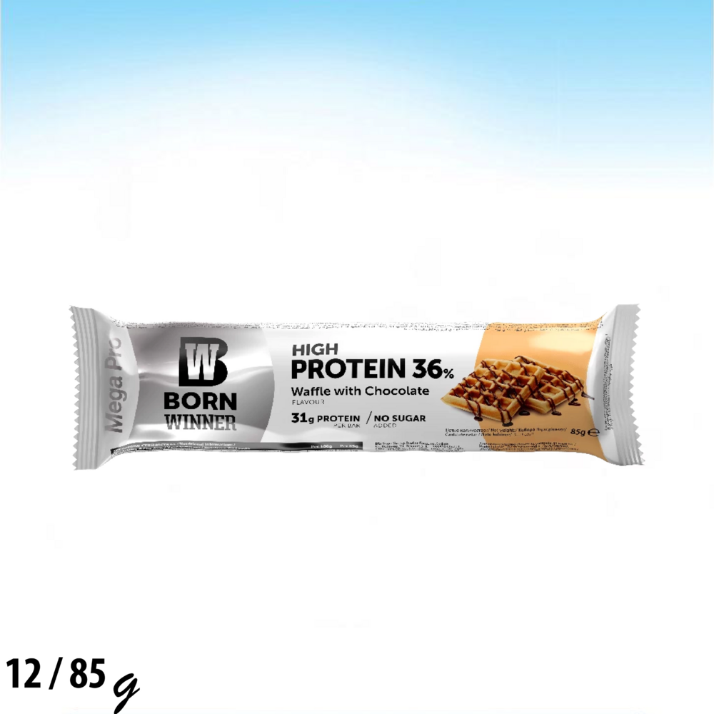 بروتين بار بورن وينير ميجا برو 31 غم بروتين بالوافل والشوكولاتة بدون سكر 85 غم