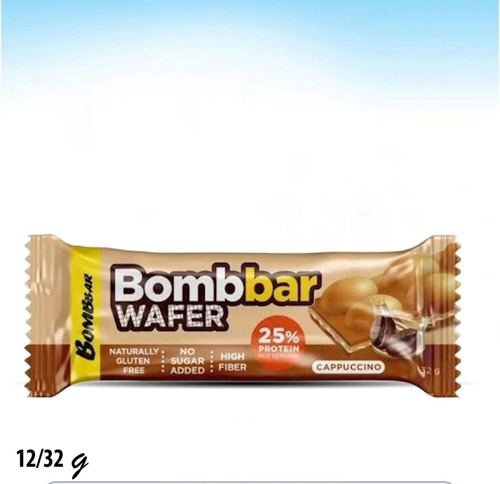 ويفر مع زبدة الحليب والمكسرات والكابتشينو بالبروتين والألياف 25%بروتين بدون سكر وجلوتين 32 غم