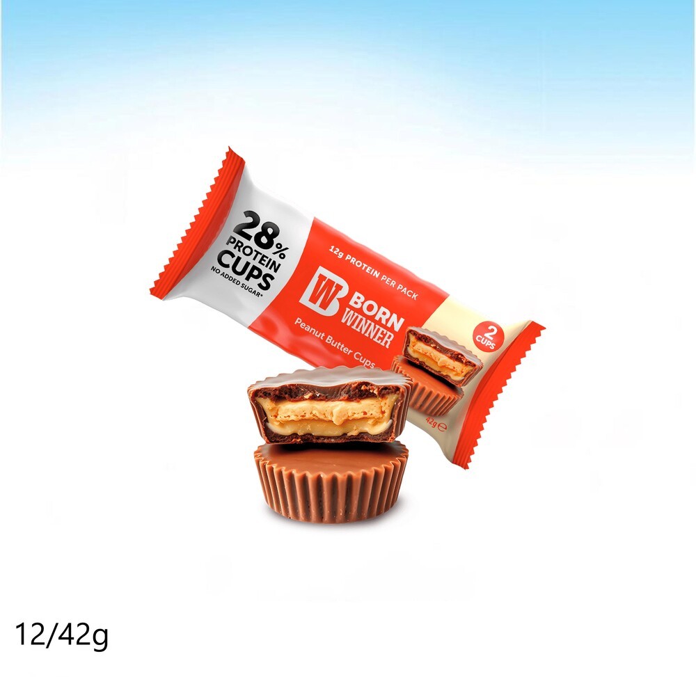 بروتين (Cups) بورن وينر بنكهة الكاكاو وحشوة زبدة الفول السوداني 28% بروتين بدون سكر 42 غم