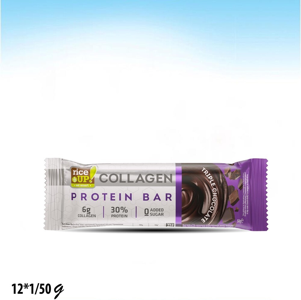 بروتين بار رايز اب 30% بروتين 6 غم كولاجين بنكهة الشوكولاتة الثلاثية بدون سكر و بدون زيت نخيل 50 غم